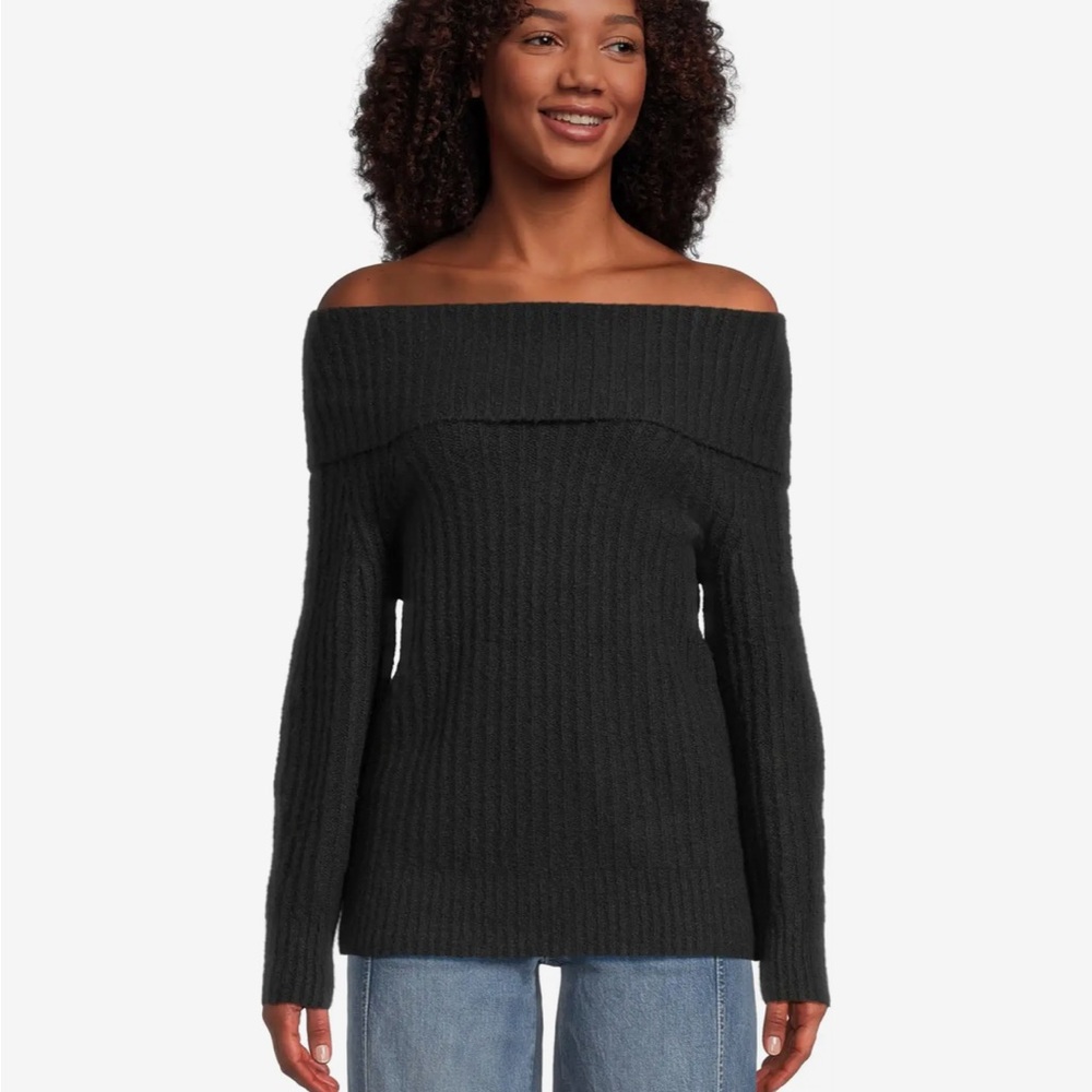 Madewell Off-Shoulder Charcoal Sweater